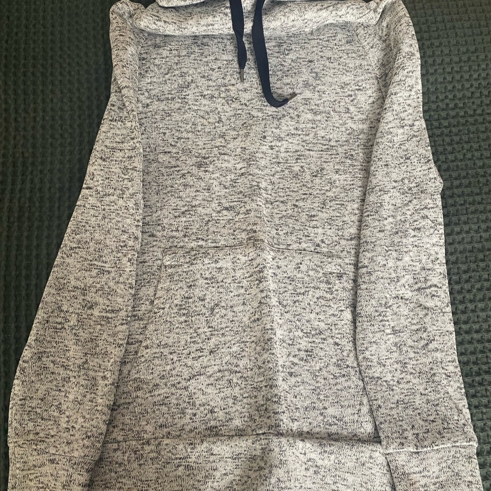 Gray Hooded Sweatshirt with Black Drawstrings